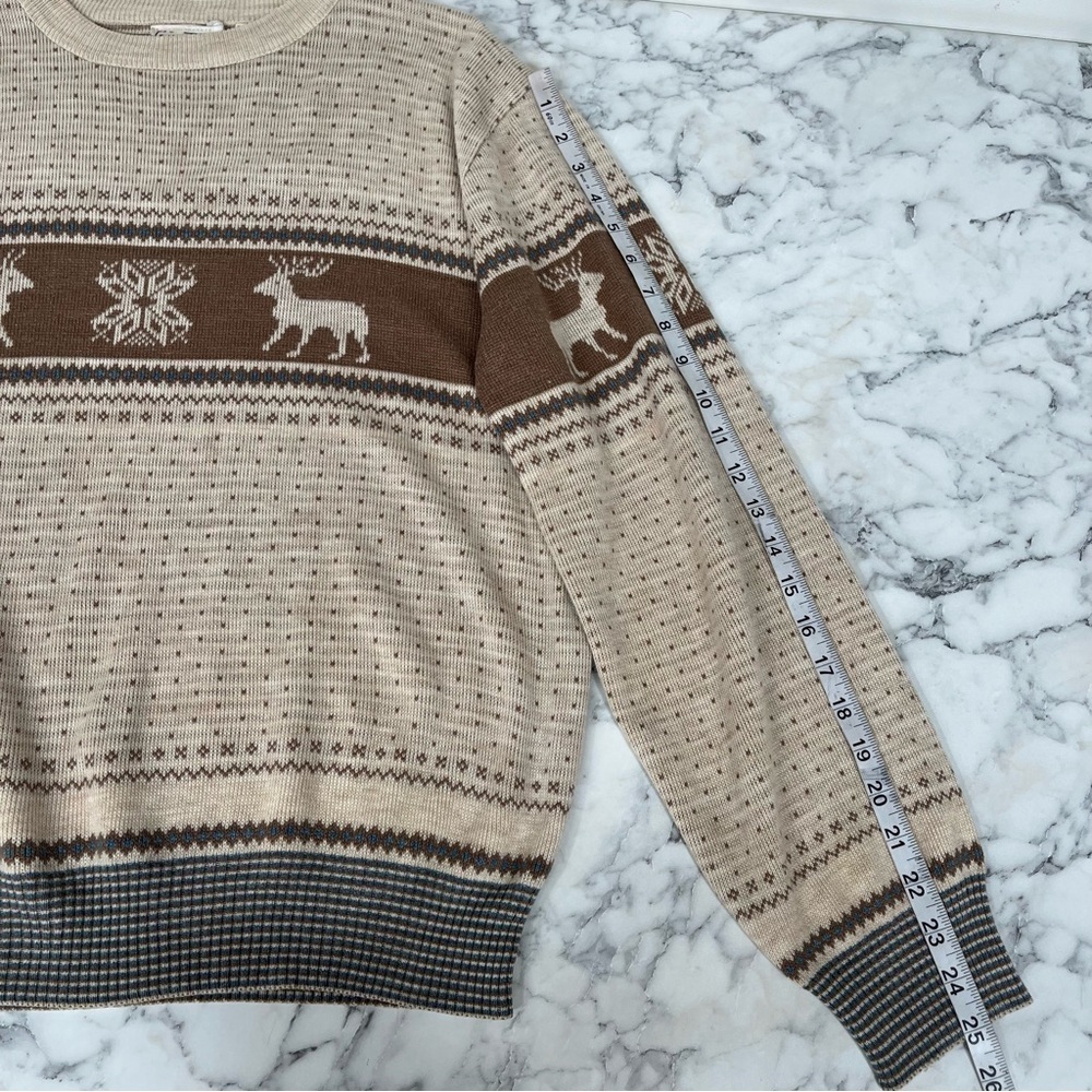 Vintage 70’s 80’s men’s crewneck Nordic fair isle sweater reindeer snowflakes L - Picture 9 of 9